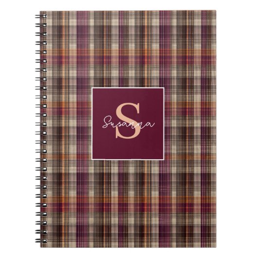 Carnet Motif de style Gingham avec monogramme personnalis (Devant)