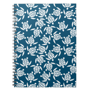 Carnet Motif de tortue de style côtier blanc et bleu