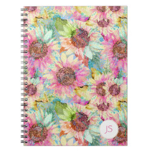 Carnet Motif de tournesol aquarelle romantique