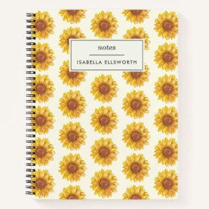 Carnet Motif de tournesol rustique aquarelle personnalisé