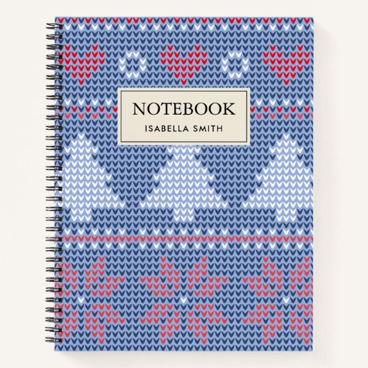 Carnet Motif de tricot de Noël Bleu (Devant)