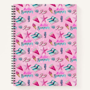 Carnet Motif de vacances estivales sur la plage rose fémi