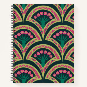 Carnet Motif de ventilateur floral rose et vert