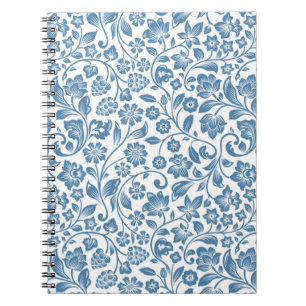 Carnet Motif de vignes florales bleues et blanches ornées
