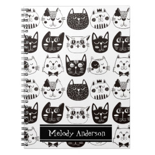 Carnet Motif de visages de chats noirs et blancs mignons