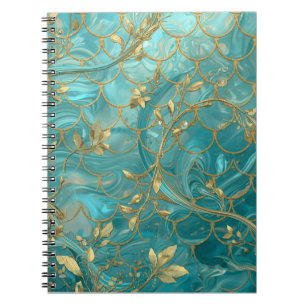 Carnet Motif d'écailles de sirène Aqua Pearlescent & Or
