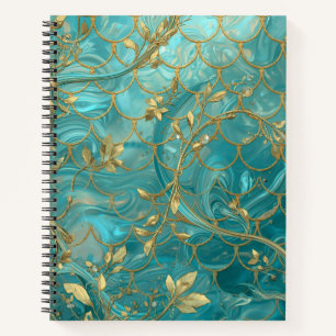 Carnet Motif d'écailles de sirène or et aqua nacré