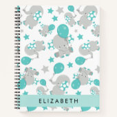 Carnet Motif D'Eléphants, Eléphants Mignons, Votre Nom (Devant)