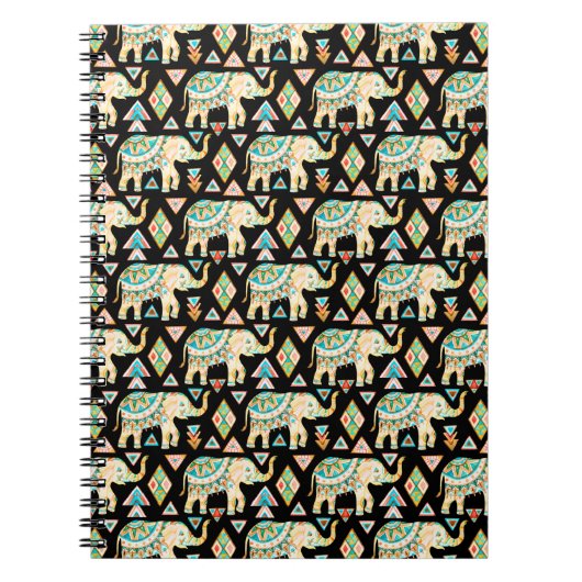 Carnet Motif d'éléphants indiens colorés (Devant)