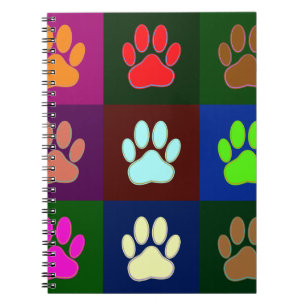 Carnet Motif d'empreinte de patte de chien multicolore