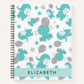 Carnet Motif Des Eléphants Bleus, Étoiles, Votre Nom (Devant)