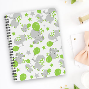 Carnet Motif Des Eléphants, Eléphants Mignons - Grey Vert