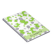 Carnet Motif Des Eléphants Verts, Étoiles, Votre Nom (Côté Droit)