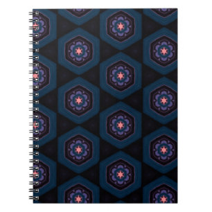 Carnet Motif d'Hexagonal aux fleurs roses et bleues