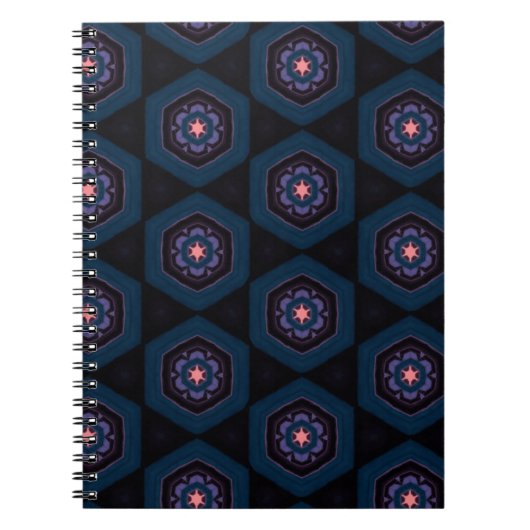 Carnet Motif d'Hexagonal aux fleurs roses et bleues (Devant)