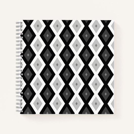 Carnet Motif diamant noir, blanc et gris (Devant)