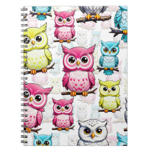 Carnet Motif d'oiseaux de hibou colorés sur fond blanc