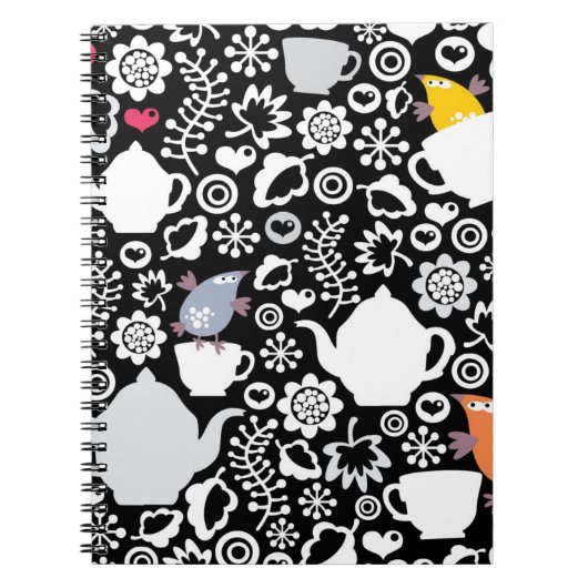 Carnet Motif d'oiseaux et de tasses (Devant)