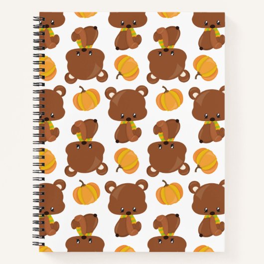 Carnet Motif D'Ours, Ours Mignons, Automne, Citrouille (Devant)
