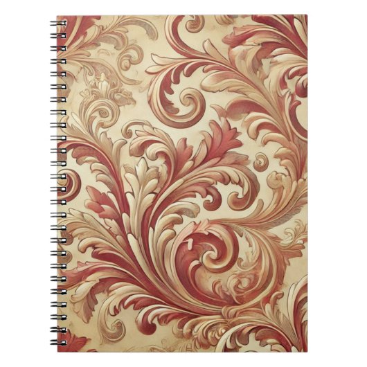 Carnet Motif doux rouge et or Damask (Devant)