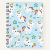 Carnet Motif D'Unicornes, De Mignons Unicornes, Fleurs (Devant)