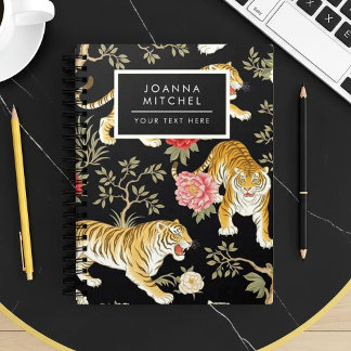 Carnet Motif élégant de chinoiserie noire avec tigre et p