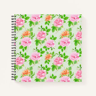 Carnet Motif élégant de roses florales feuilles vertes-23