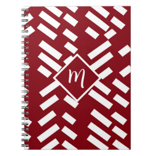 Carnet Motif en diagonale minimaliste rouge, Monogramme