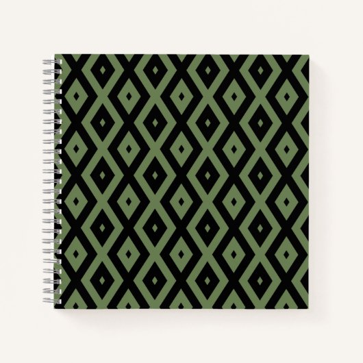 Carnet Motif en diamant vert olive et noir (Devant)