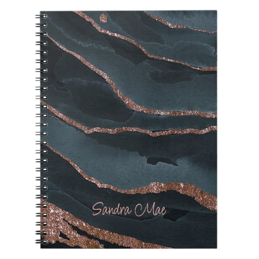 Carnet Motif en marbre bleu foncé sur mesure Mauve Rose (Devant)
