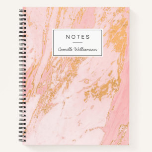 Carnet Motif en marbre blush et or personnalisé
