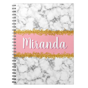 Carnet Motif en marbre sur rose avec Parties scintillant