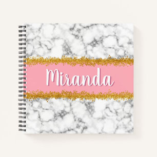 Carnet Motif en marbre sur rose avec Parties scintillant