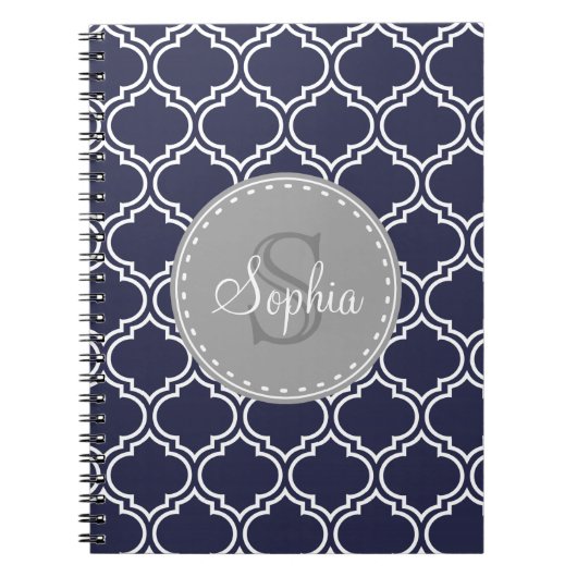 Carnet Motif en treillis bleu de la marine monogramme (Devant)
