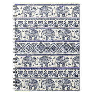 Carnet Motif ethnique bleu d'éléphant