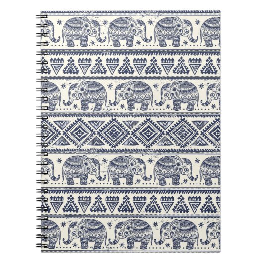 Carnet Motif ethnique bleu d'éléphant (Devant)
