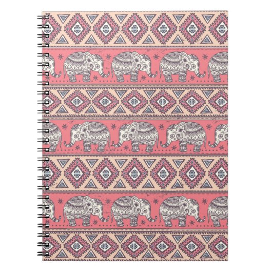 Carnet Motif ethnique rose d'éléphant (Devant)