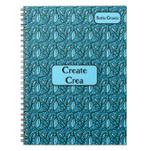 Carnet Motif Feuille bleu Bilingue Créer/Créa & Nom (Devant)