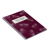 Carnet Motif Feuille Ginkgo Elégant Bourgogne Rouge (Côté Droit)