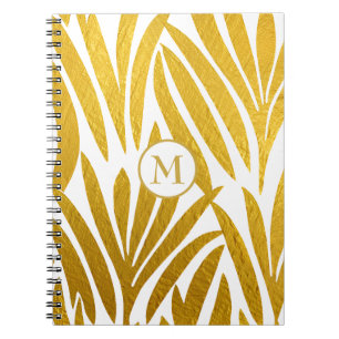 Carnet Motif feuille Monogrammé Elégant feuille d'or Faux
