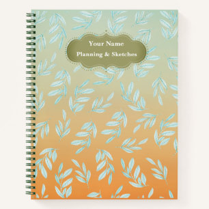 Carnet motif feuille vert moderne