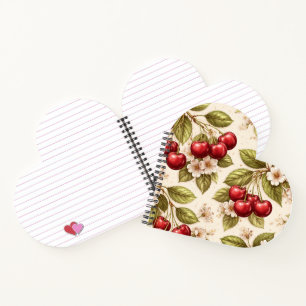 Carnet Motif Fleur de Cerisier Vintage Cerises Rouges