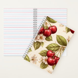 Carnet Motif Fleur de Cerisier Vintage Cerises Rouges