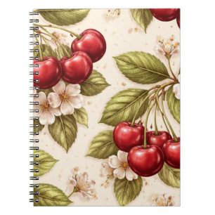 Carnet Motif Fleur de Cerisier Vintage Cerises Rouges