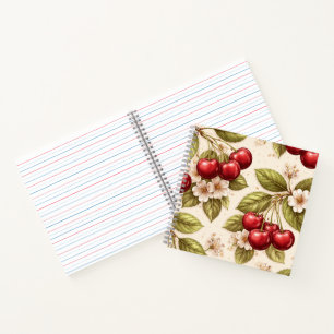 Carnet Motif Fleur de Cerisier Vintage Cerises Rouges