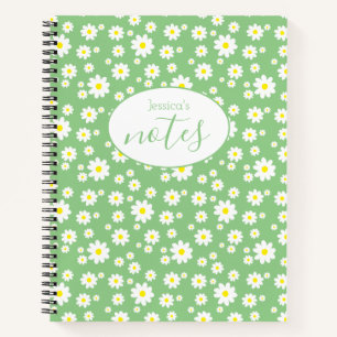 Carnet Motif Fleur de marguerite Vert clair Nom personnal