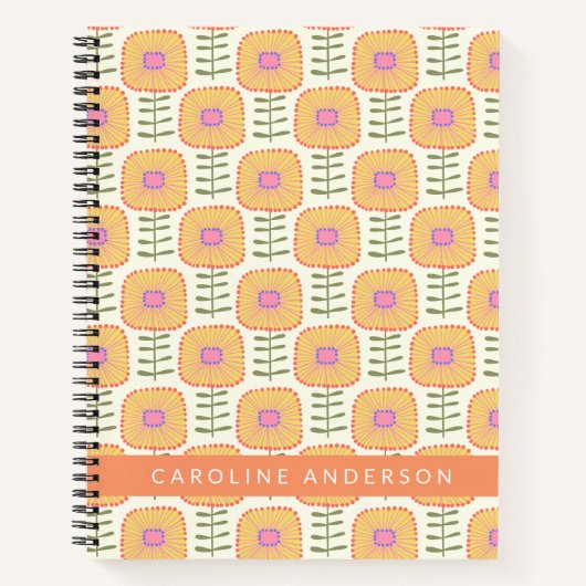 Carnet Motif Fleur Jaune Retro Scandi Personnalisé  (Devant)