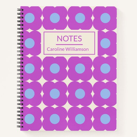 Carnet Motif Fleur Rétro Purple Mid Mod Personnalisé (Devant)