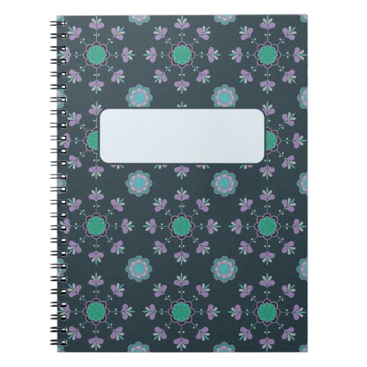 Carnet motif fleuri pourpre et vert (Devant)