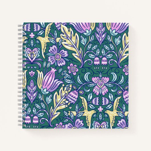 Carnet Motif Fleurs et Oiseaux de Style Antique (Devant)